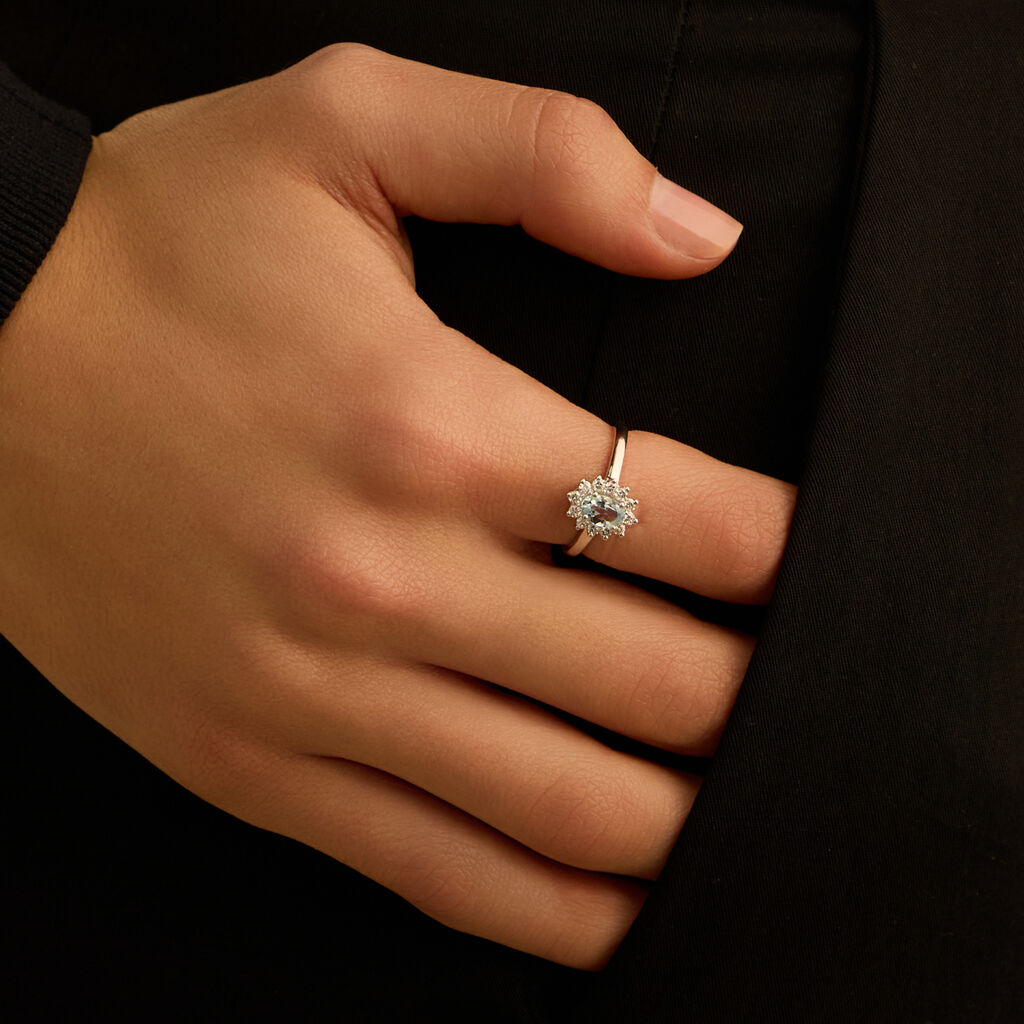 Anello Solitario Jasmine Oro Bianco Acquamarina Diamante - Anelli con Pietre Donna | Stroili