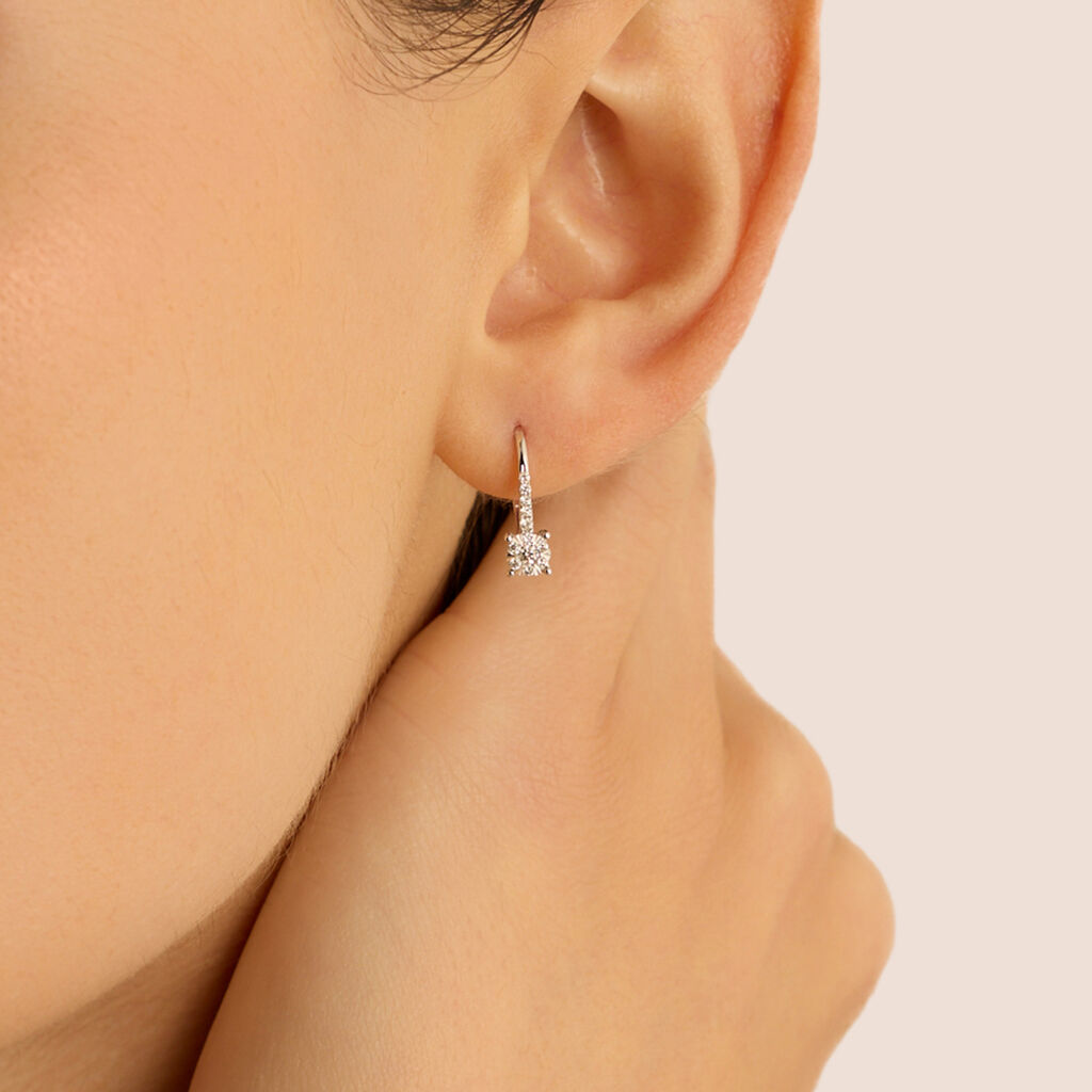 Orecchini Lobo Punto Luce Petali Oro Bianco Diamante