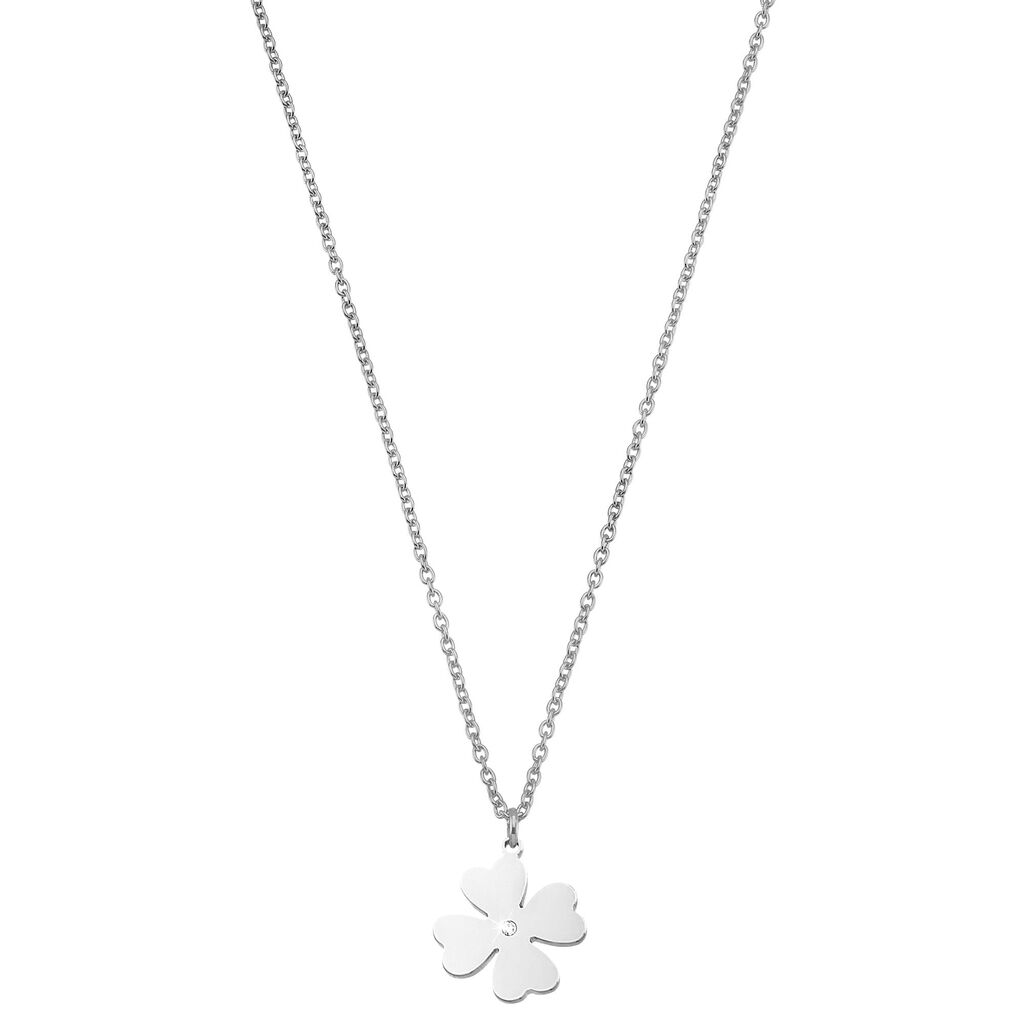 Girocollo quadrifoglio in acciaio e cristalli