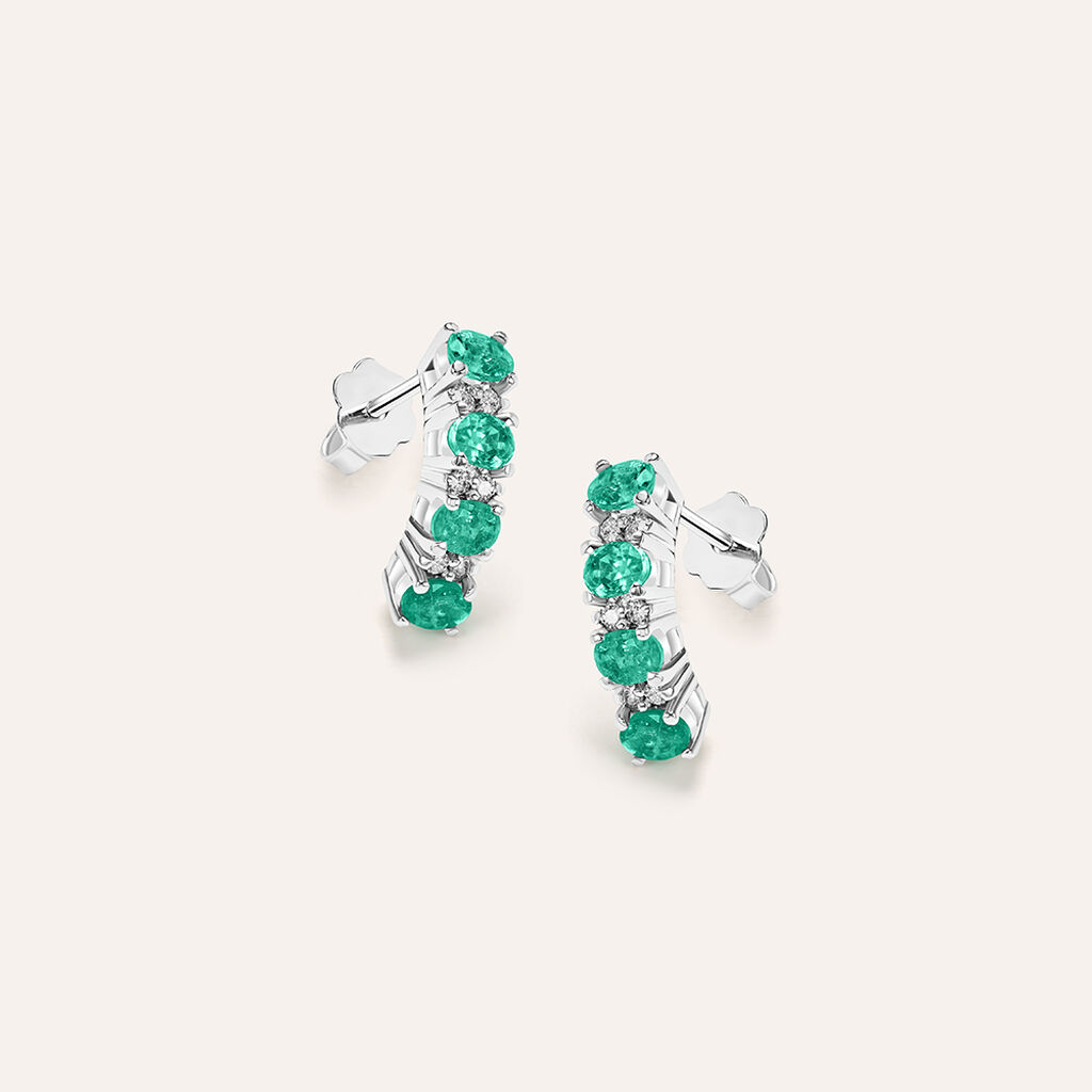 Orecchini A Cerchio Elizabeth Crown Oro Bianco Smeraldo Diamante