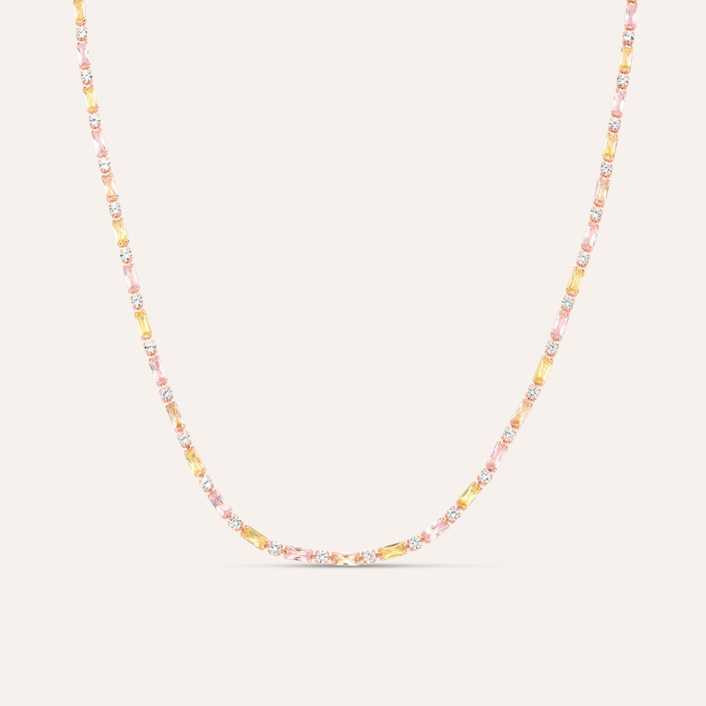 Collana Tennis Romantic Shine Ottone Rosa Cristallo