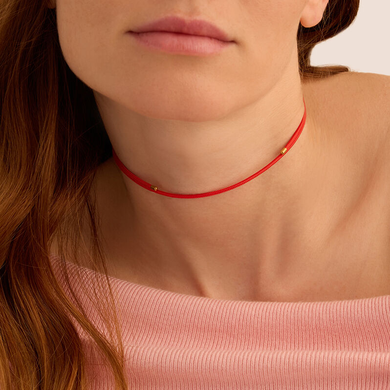 Choker Magnetico Cordino Rosso e Acciaio Dorato - Catenina Unisex | Stroili