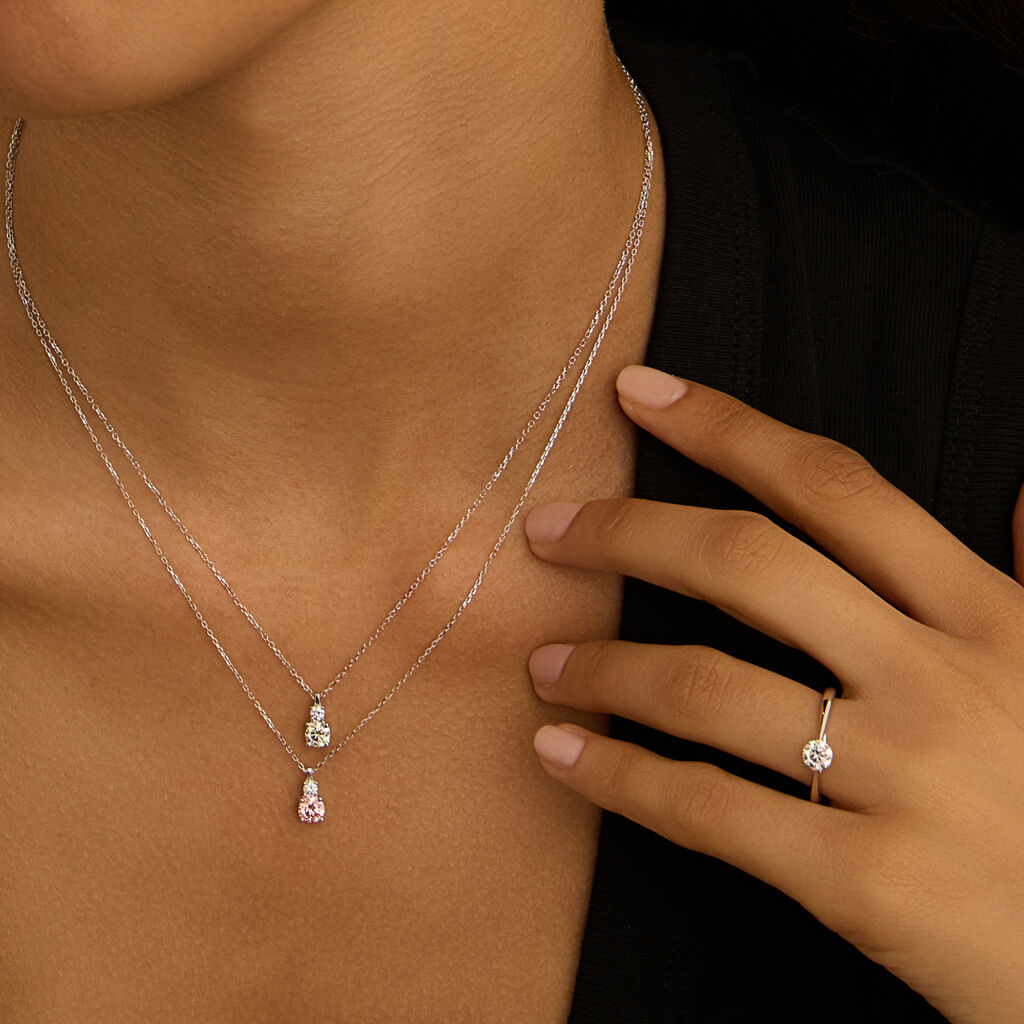 Collana Doppio Punto Luce Diamade Oro Bianco Diamante Lab-Grown
