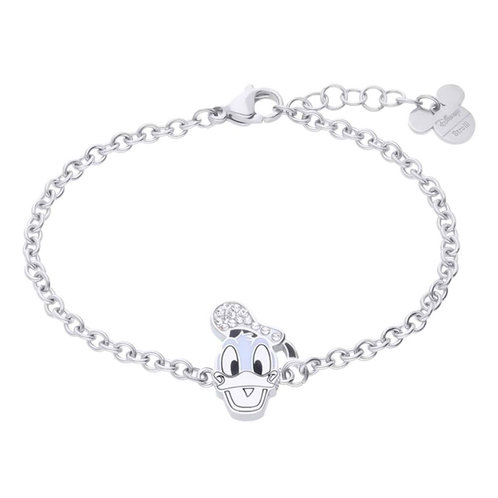 Bracciale in acciaio con Paperino e strass