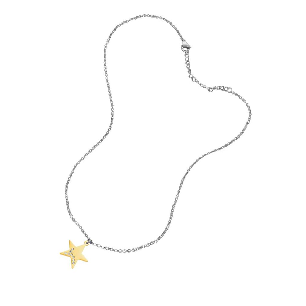 Girocollo con ciondolo stella in acciaio bicolore e strass