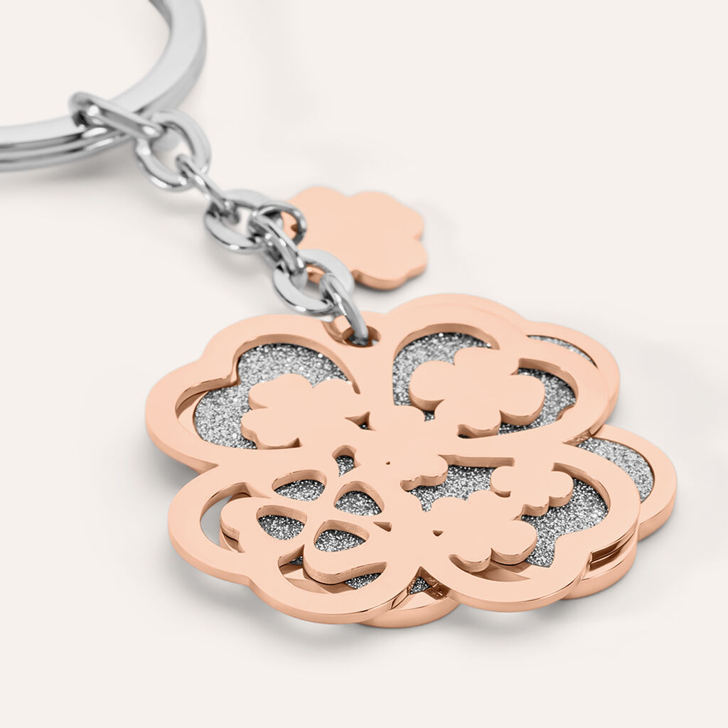 Portachiavi Sunrise Acciaio Bicolore Bianco / Rosa