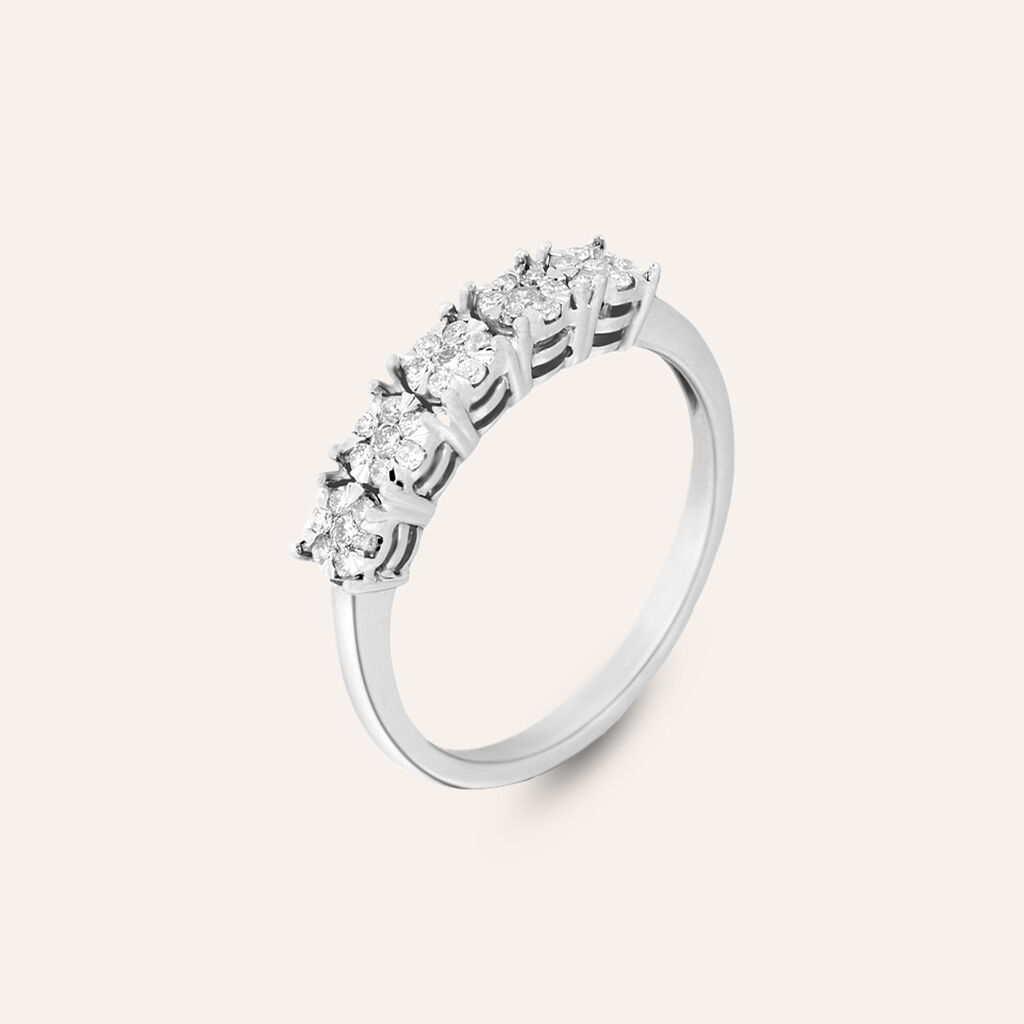 Anello Riviere Petali Oro Bianco Diamante