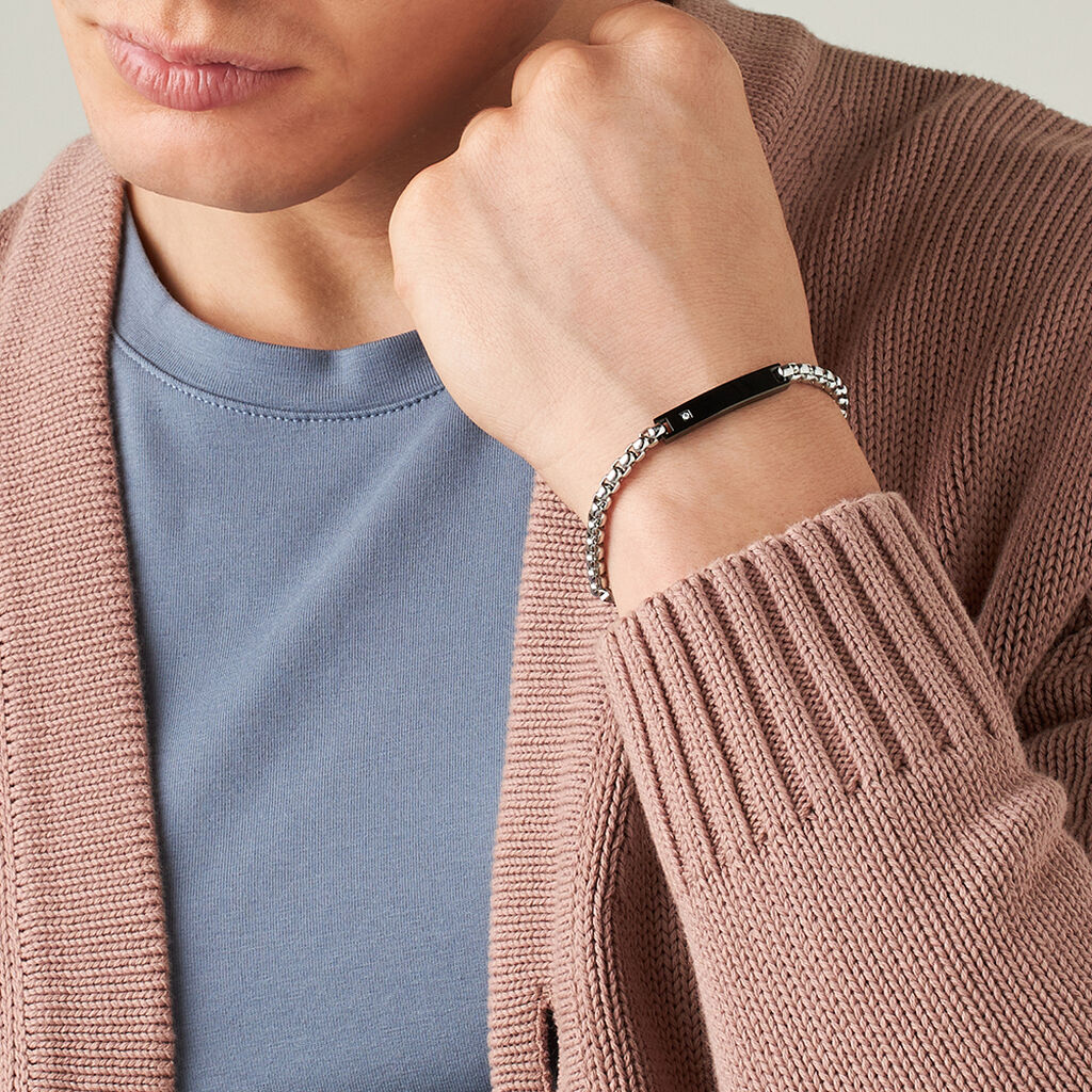 Bracciale Con Targhetta Man Code Acciaio Bicolore Bianco / Nero Cubic Zirconia - Bracciali con Incisione Uomo | Stroili