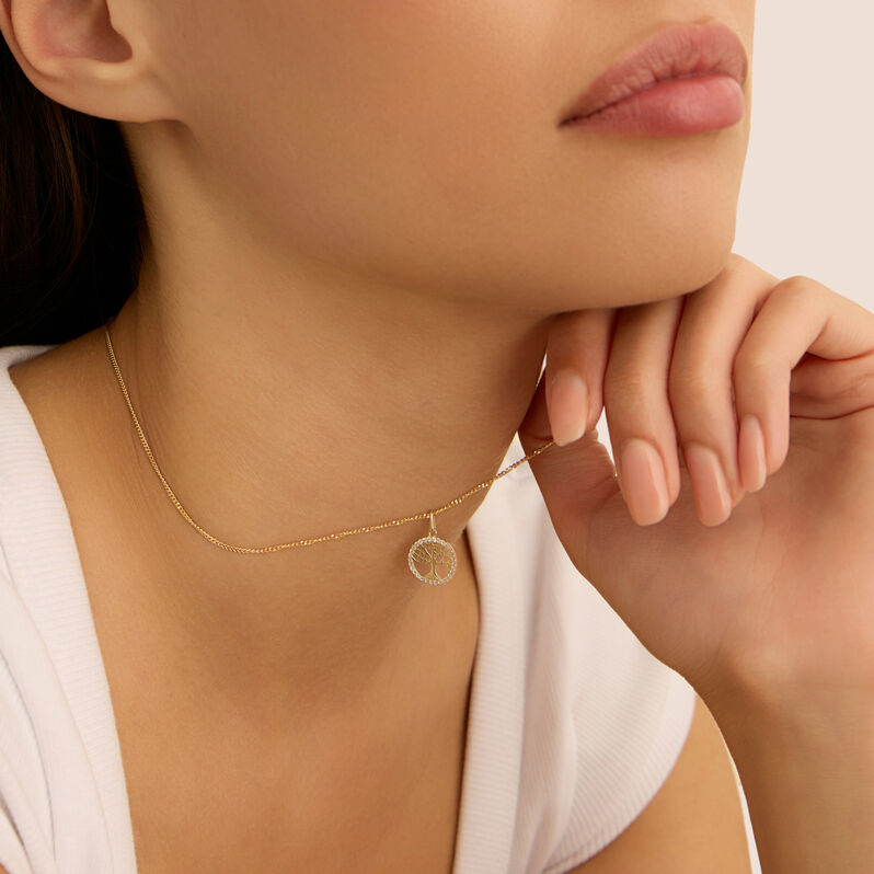 CARISSIMA Anello E Pendente Albero Della Vita In Oro Giallo 9ct – Gioiello Su Catena Curb 46cm, Regalo In Confezione Lussuosa
