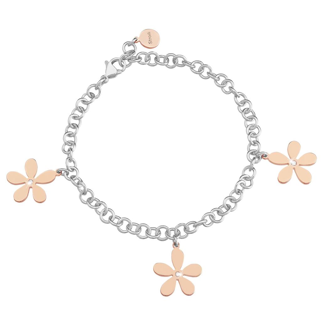 Bracciale charms fiore in acciaio bicolore e cristalli - Bracciali Donna | Stroili