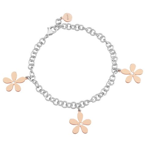 Bracciale charms fiore in acciaio bicolore e cristalli - Bracciali Donna | Stroili