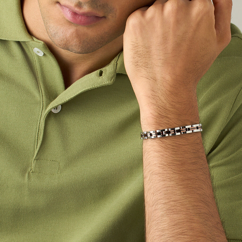 Bracciale Man Code Acciaio Tricolore Bianco / Rosa / Nero - Bracciali Uomo | Stroili