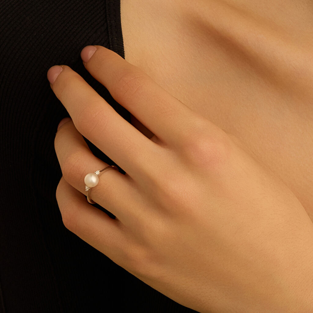 Anello Solitario Gabrielle Oro Bianco Perla D'Acqua Dolce Cubic Zirconia - Anelli con Pietre Donna | Stroili