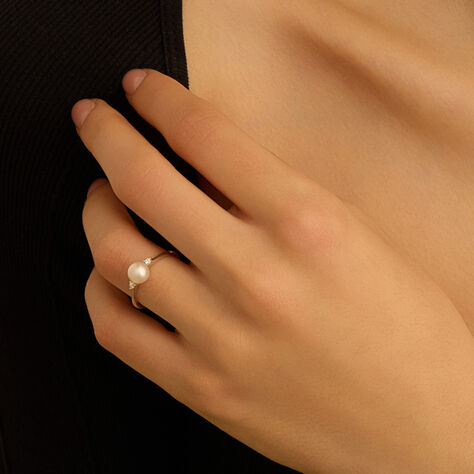 Anello Solitario Gabrielle Oro Bianco Perla D'Acqua Dolce Cubic Zirconia - Anelli con Pietre Donna | Stroili
