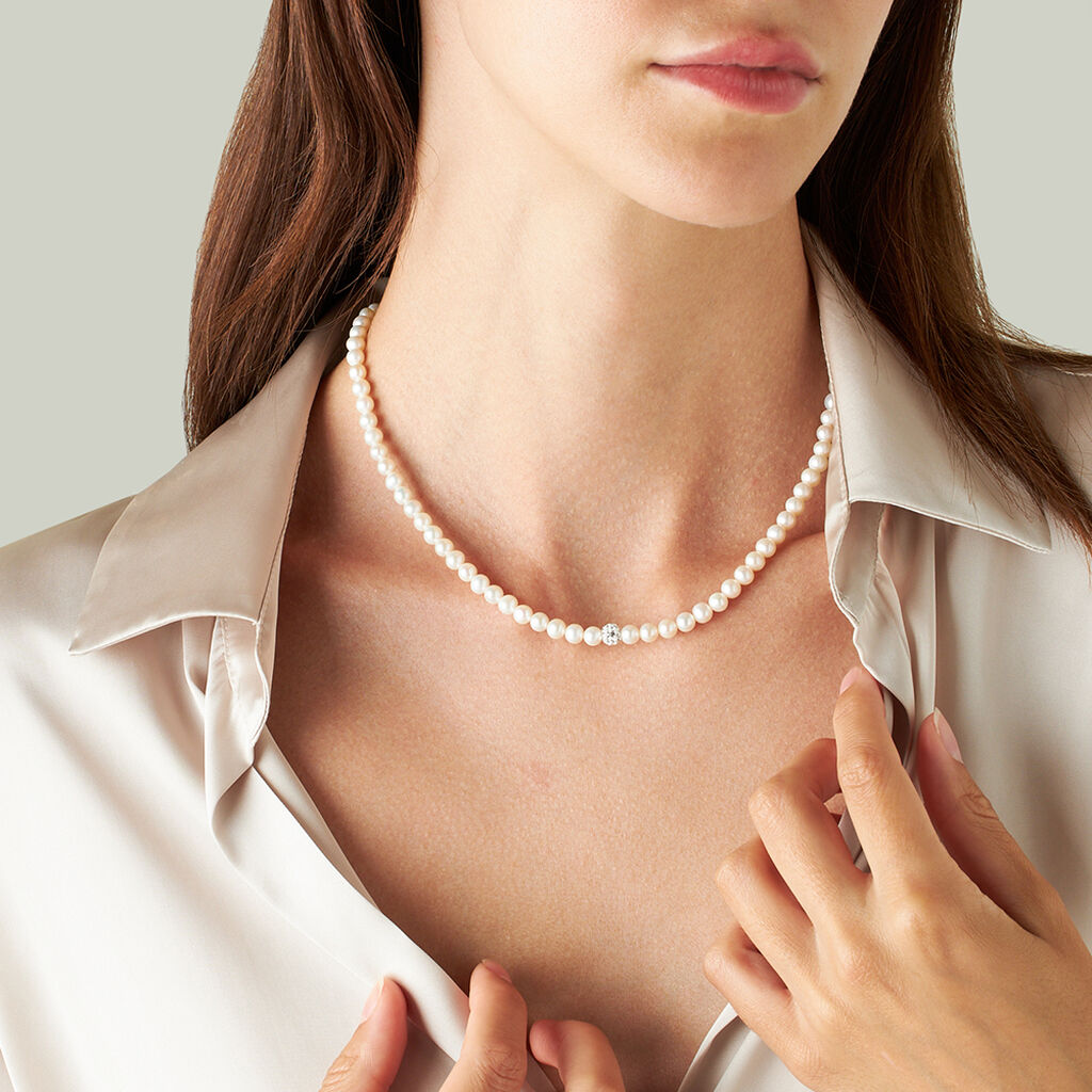 Collana Gabrielle Oro Bianco Perla D'Acqua Dolce Cristallo - Collane Donna | Stroili