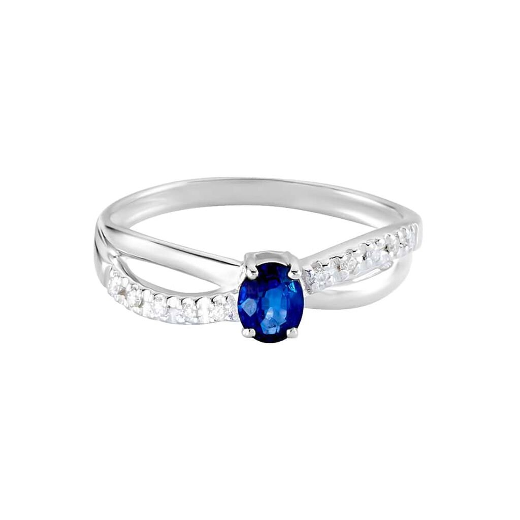Anello Solitario Elizabeth Crown Oro Bianco Zaffiro Diamante - Anelli con Pietre Donna | Stroili