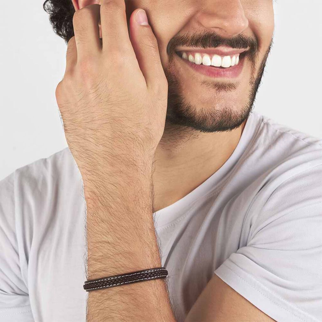 Bracciale in acciaio e pelle - Bracciali Uomo | Stroili
