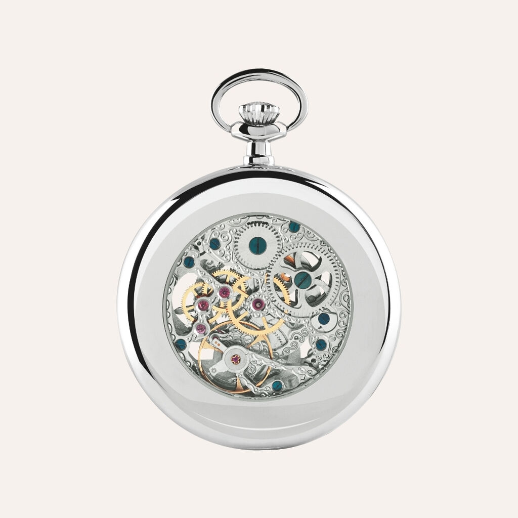 Set Orologio Meccanico da Tasca Capital in Acciaio e Stand in Metallo