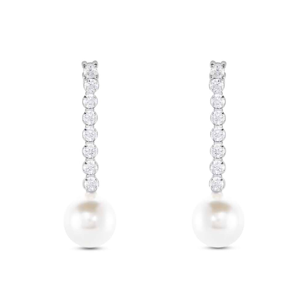 Orecchini Pendenti Tennis Silver Pearls Argento Rodiato Cubic Zirconia Perla sintentica