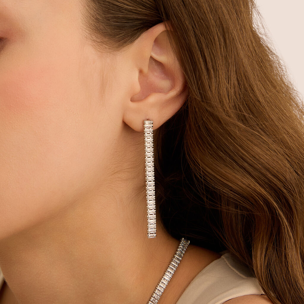 Orecchini Pendenti Tennis Romantic Shine Metallo Cristallo