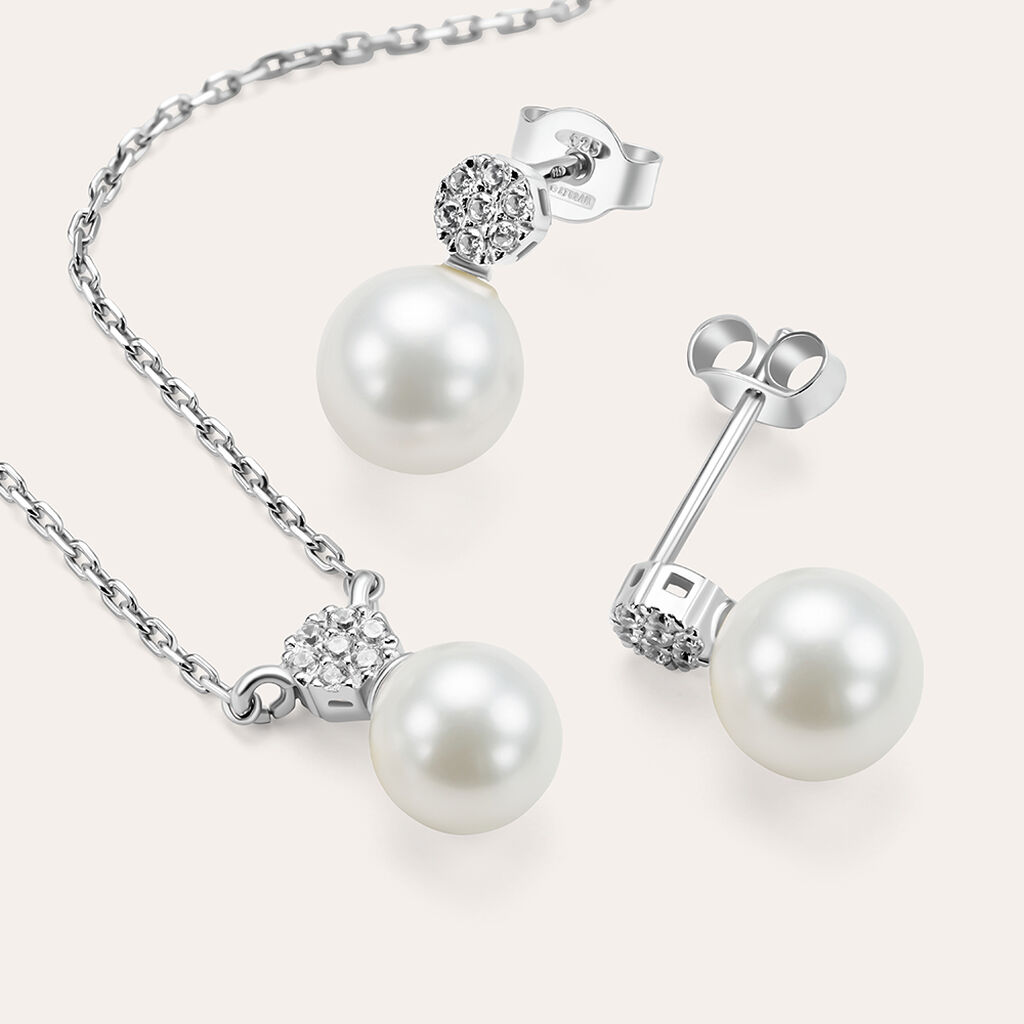 Collana Silver Pearls Argento Rodiato Perla sintentica Cubic Zirconia