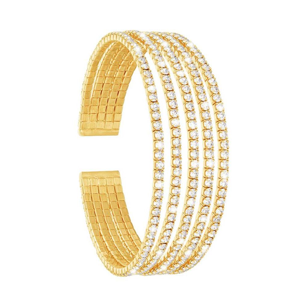 Bracciale rigido multifilo in metallo dorato con strass - Bracciali Donna | Stroili