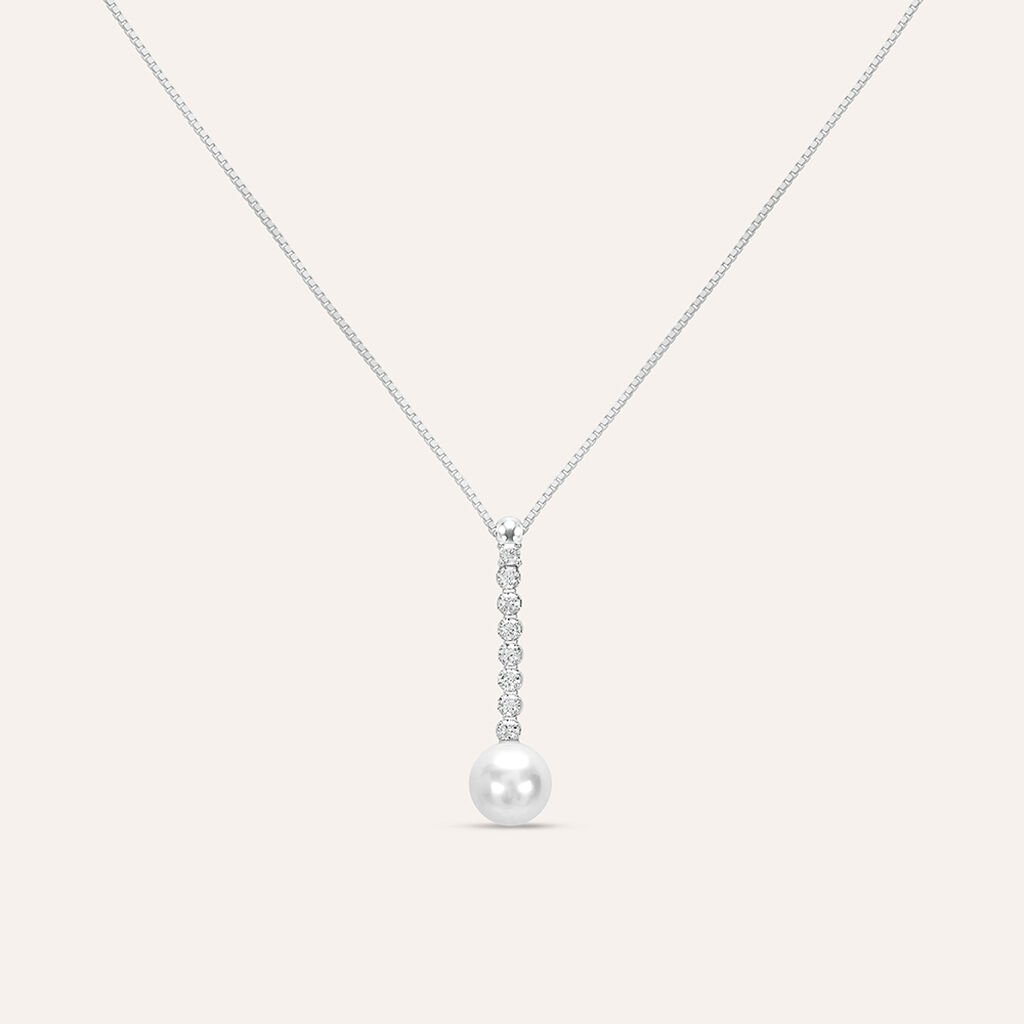 Collana Silver Pearls Argento Rodiato Cubic Zirconia Perla sintentica