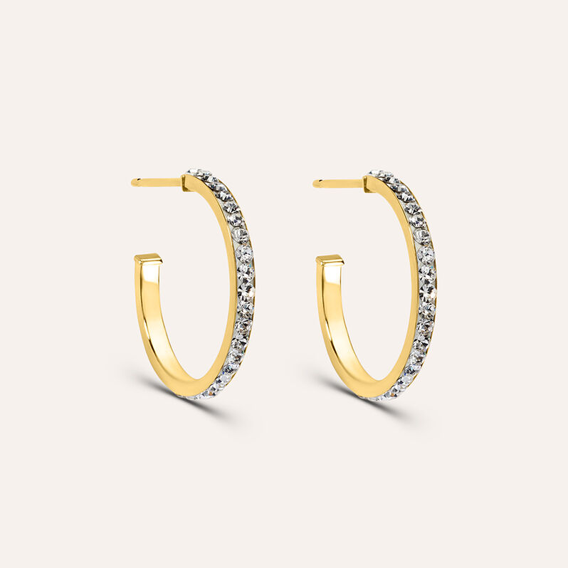 Orecchini A Cerchio Christelle Oro Giallo Cristallo - Orecchini a Cerchio Donna | Stroili