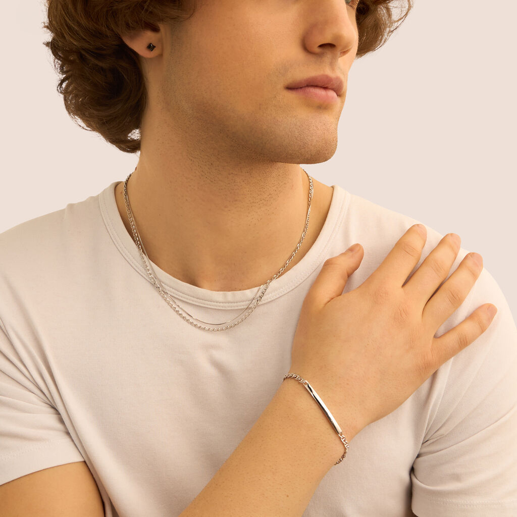 Bracciale Con Targhetta Gentleman Argento Rodiato - Bracciali con Incisione Uomo | Stroili