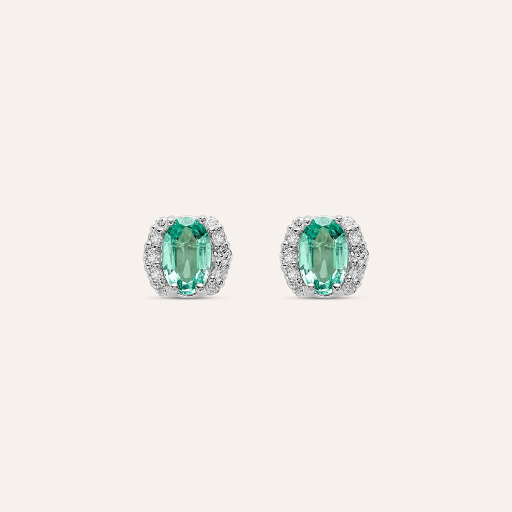 Orecchini Lobo Punto Luce Elizabeth Crown Oro Bianco Smeraldo Diamante - Orecchini a Lobo Donna | Stroili