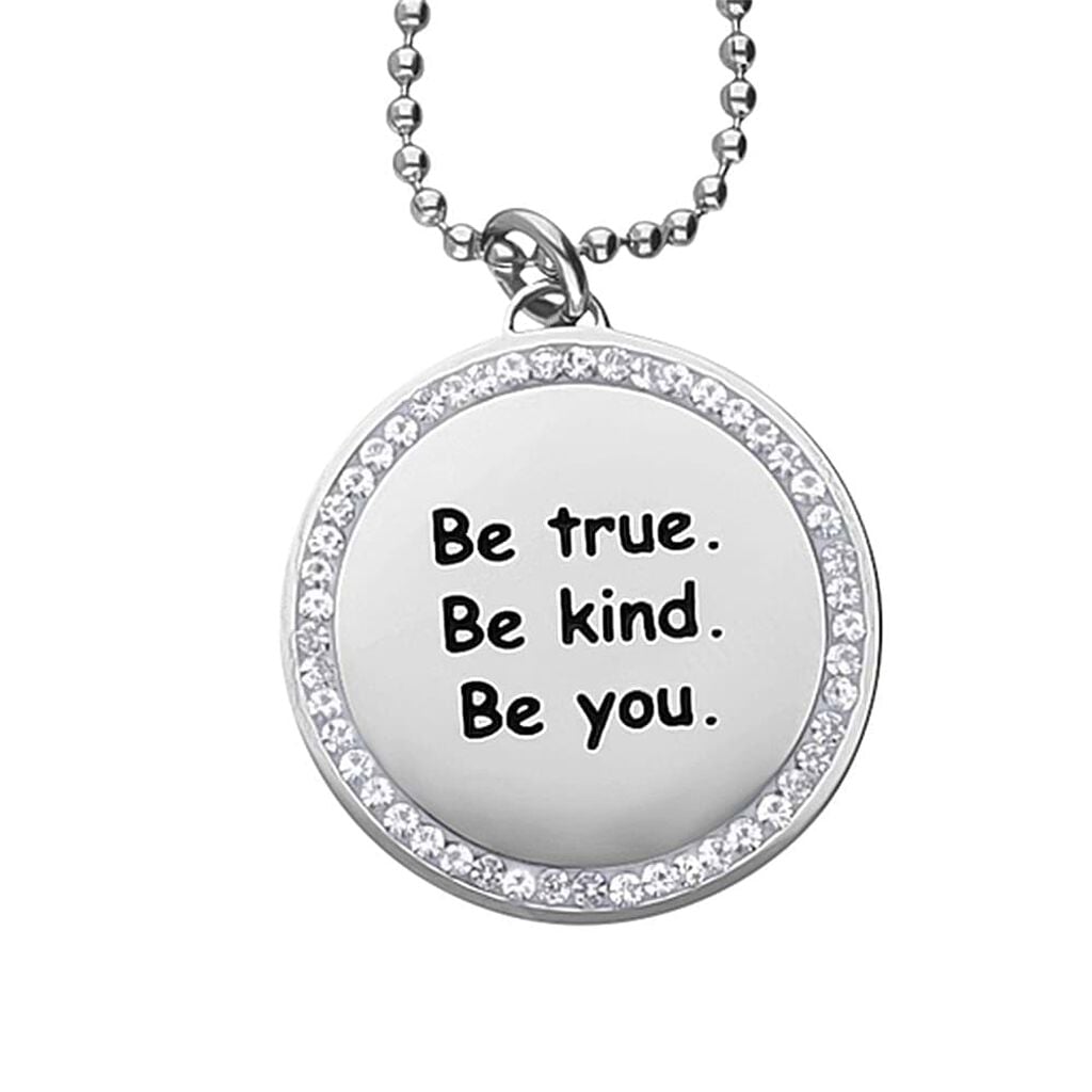 Collana con ciondolo in acciaio rodiato e strass Be true. Be kind. Be you.