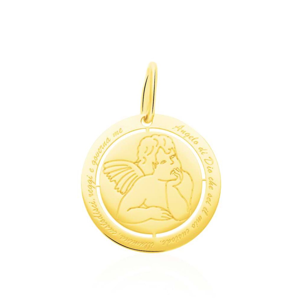 Ciondolo con angioletto e preghiera in oro giallo