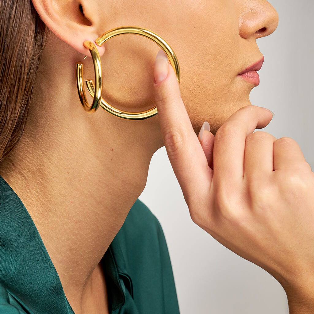 Orecchini A Cerchio Lady Code Acciaio Dorato - Orecchini a Cerchio Donna | Stroili