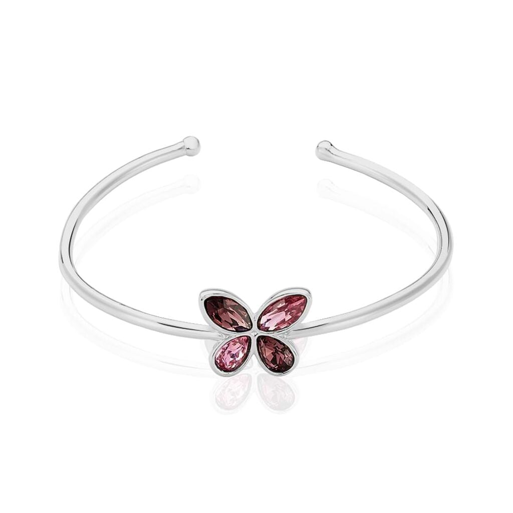 Bangle farfalla in metallo rodiato e pietre colore rosa