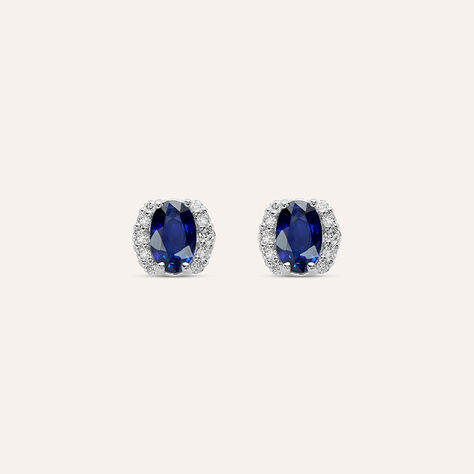 Orecchini Lobo Punto Luce Elizabeth Crown Oro Bianco Zaffiro Diamante - Orecchini a Lobo  | Stroili