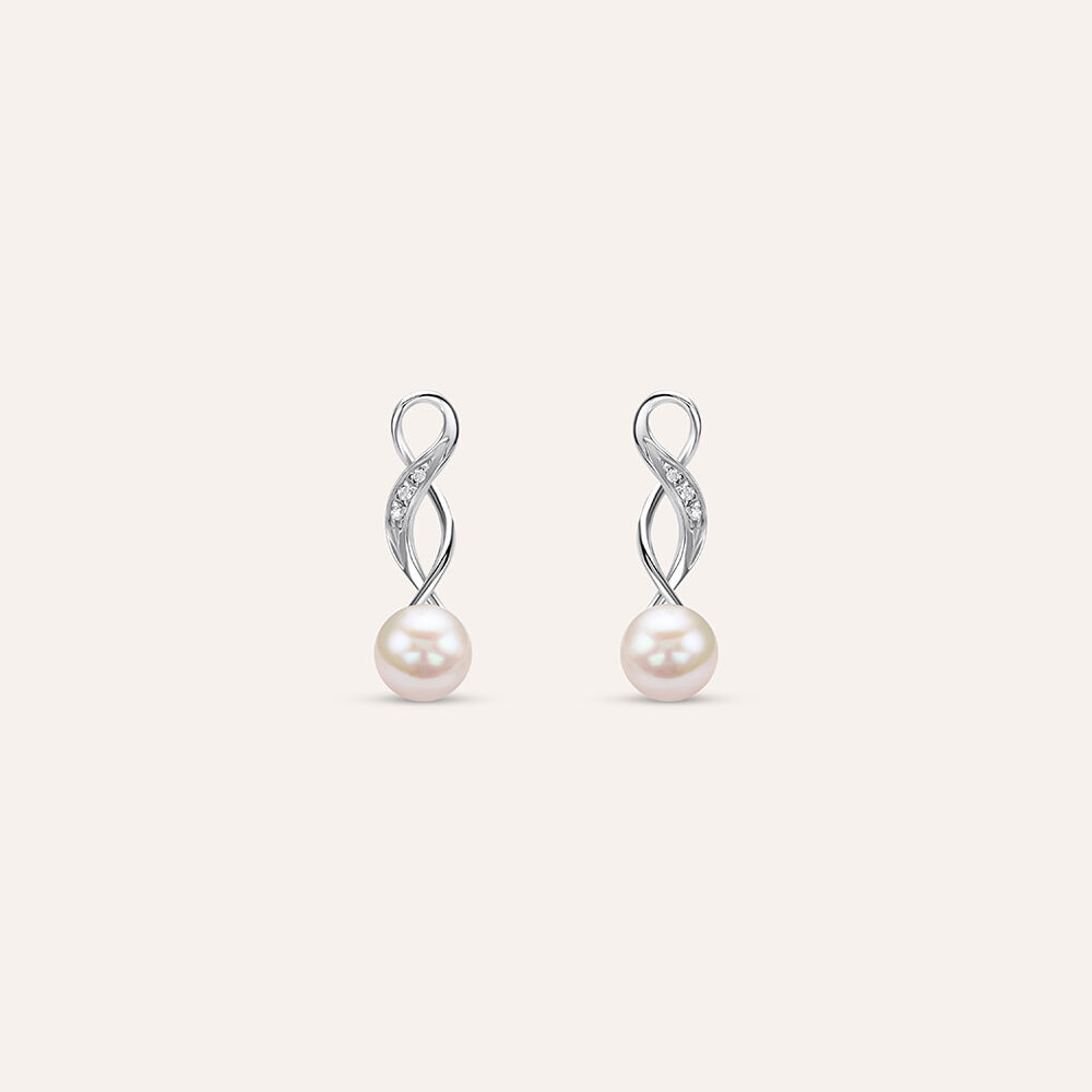 Orecchini A Perno In Argento Sterling 925 Con Cuore E Perla D'Acqua Dolce - Collezione Dew