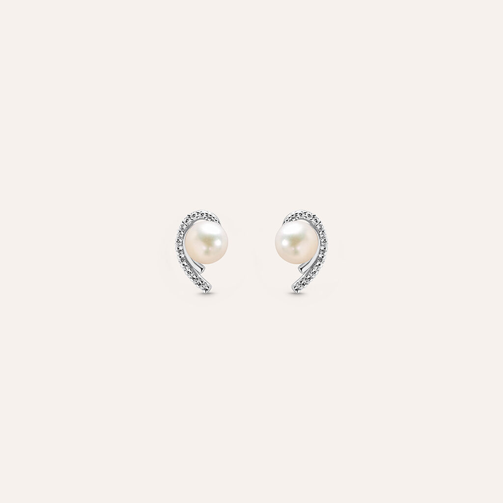 Orecchini Lobo Gabrielle Oro Bianco Perla D'Acqua Dolce Cubic Zirconia - Orecchini a Lobo Donna | Stroili