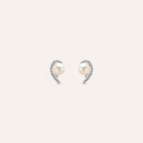 Orecchini Lobo Gabrielle Oro Bianco Perla D'Acqua Dolce Cubic Zirconia - Orecchini a Lobo Donna | Stroili