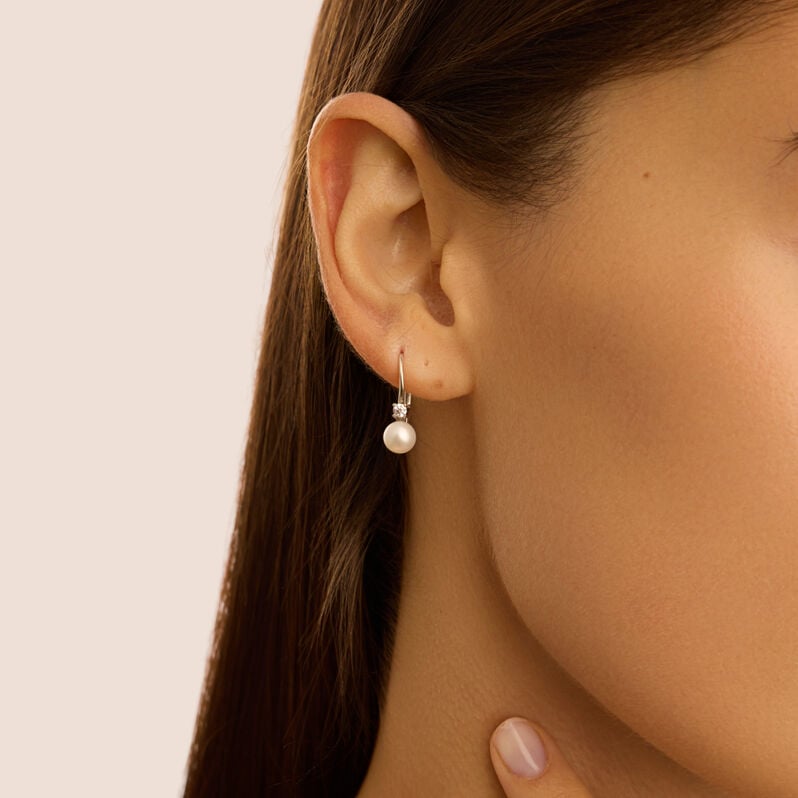 Orecchini Lobo Monachella Gabrielle Oro Bianco Perla D'Acqua Dolce Cubic Zirconia - Orecchini a Lobo Donna | Stroili