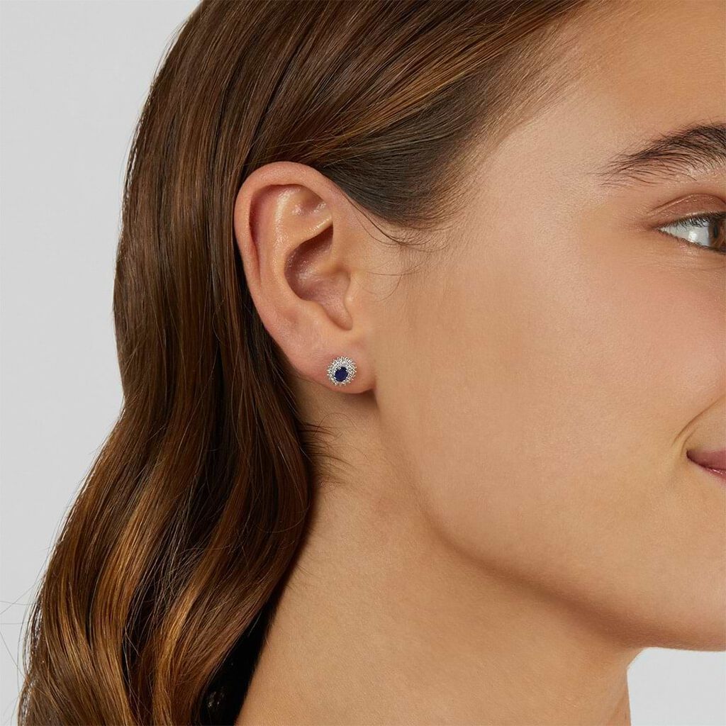 Orecchini Lobo Charlotte Oro Bianco Zaffiro Diamante - Orecchini a Lobo Donna | Stroili