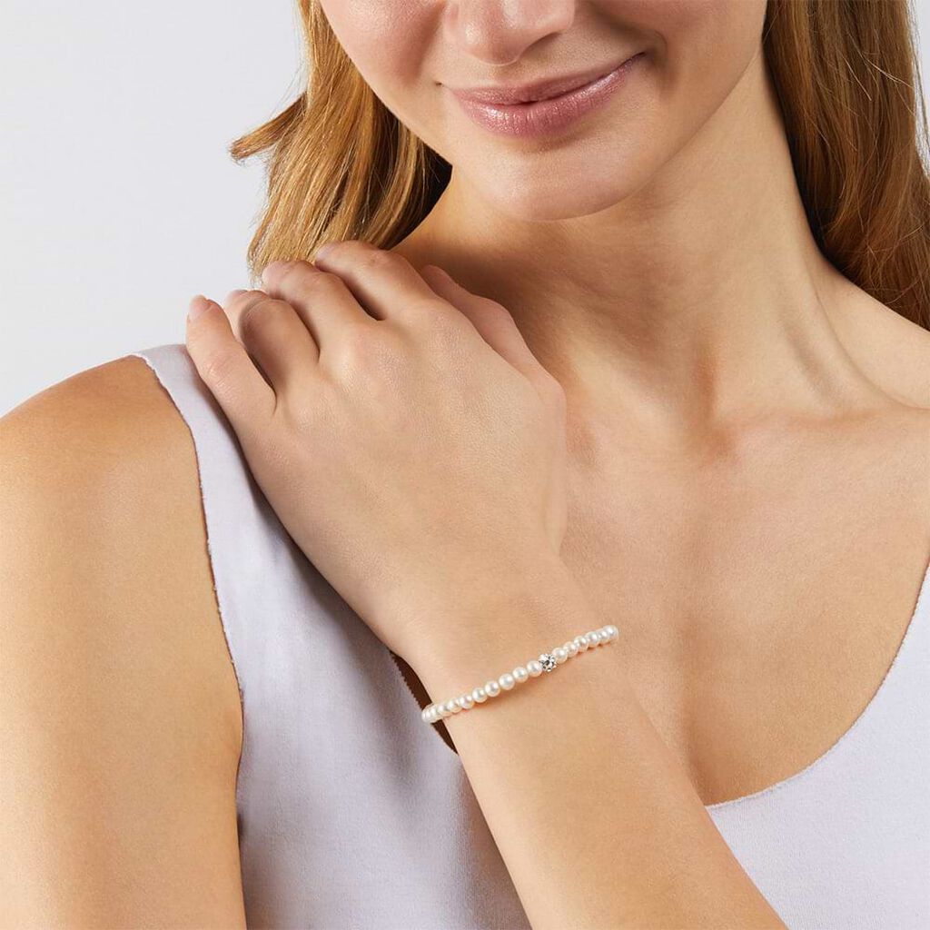Bracciale Gabrielle Oro Bianco Perla D'Acqua Dolce Cristallo - Bracciali Donna | Stroili