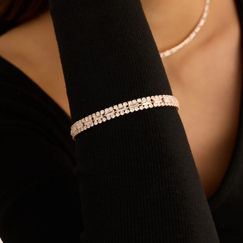 Bracciale Tennis Romantic Shine Metallo Rosa Cristallo - Bracciali Tennis Donna | Stroili