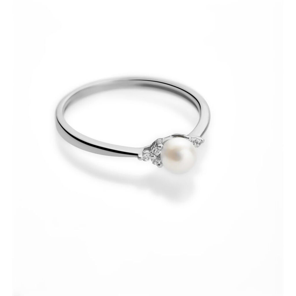 Anello Solitario Gabrielle Oro Bianco Perla D'Acqua Dolce Cubic Zirconia - Anelli con Pietre Donna | Stroili