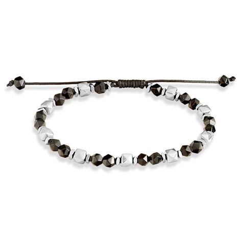 Bracciale in corda pietre e acciaio nero - Bracciali Uomo | Stroili