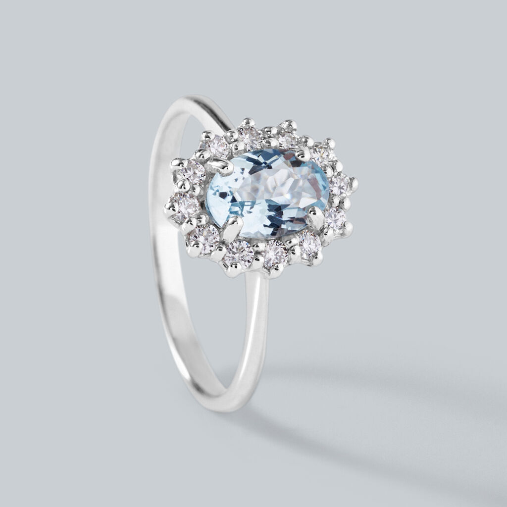 Anello Solitario Acquamarina Oro Bianco Acquamarina Diamante - Anelli con Pietre Donna | Stroili