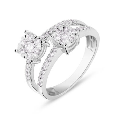 Anello Fantasia Petali Oro Bianco Diamante