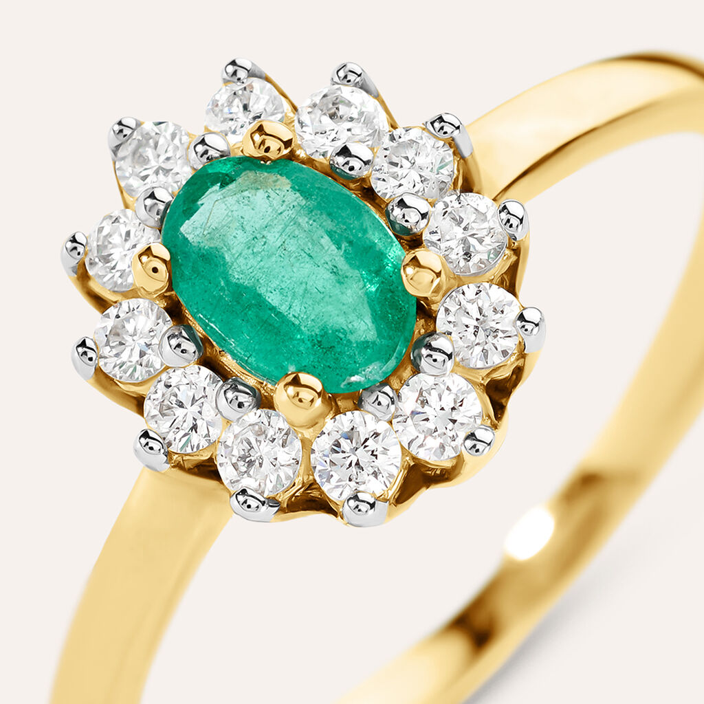 Anello Solitario Kate Charlotte Oro Giallo Smeraldo Diamante