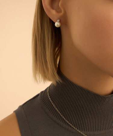 Orecchini Lobo Silver Pearls Argento Rodiato Perla sintetica Cubic Zirconia