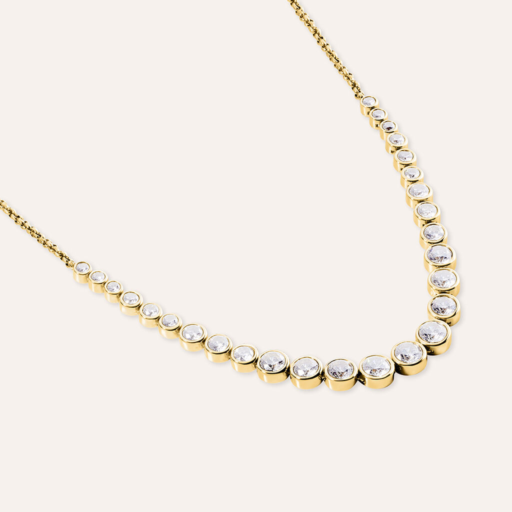 Collana Aura Acciaio Dorato Cubic Zirconia