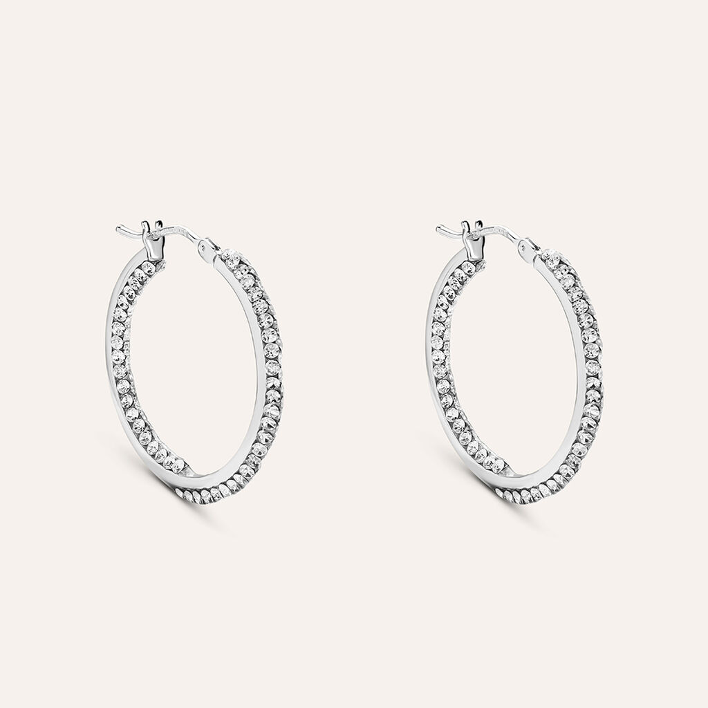 Orecchini A Cerchio Toujours Oro Bianco Cristallo